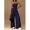 imagePRETTYGARDEN Womens Trendy Strapless Rompers 2026 Ruched Tube Top Wide Leg One Piece Jumpsuits Beach Vacation Summer OutfitsNavy Blue