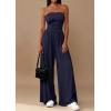 imagePRETTYGARDEN Womens Trendy Strapless Rompers 2026 Ruched Tube Top Wide Leg One Piece Jumpsuits Beach Vacation Summer OutfitsNavy Blue