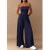 imagePRETTYGARDEN Womens Trendy Strapless Rompers 2026 Ruched Tube Top Wide Leg One Piece Jumpsuits Beach Vacation Summer OutfitsNavy Blue