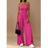 imagePRETTYGARDEN Womens Trendy Strapless Rompers 2026 Ruched Tube Top Wide Leg One Piece Jumpsuits Beach Vacation Summer OutfitsRose Red