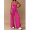 imagePRETTYGARDEN Womens Trendy Strapless Rompers 2026 Ruched Tube Top Wide Leg One Piece Jumpsuits Beach Vacation Summer OutfitsRose Red