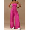 imagePRETTYGARDEN Womens Trendy Strapless Rompers 2026 Ruched Tube Top Wide Leg One Piece Jumpsuits Beach Vacation Summer OutfitsRose Red