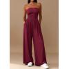 imagePRETTYGARDEN Womens Trendy Strapless Rompers 2026 Ruched Tube Top Wide Leg One Piece Jumpsuits Beach Vacation Summer OutfitsWine Red