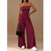 imagePRETTYGARDEN Womens Trendy Strapless Rompers 2026 Ruched Tube Top Wide Leg One Piece Jumpsuits Beach Vacation Summer OutfitsWine Red