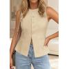 imagePRETTYGARDEN Womens Vests Top Trendy 2026 Spring Sleeveless Blazer Suit Summer Business Casual Work Button Down WaistcoatBeige