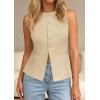 imagePRETTYGARDEN Womens Vests Top Trendy 2026 Spring Sleeveless Blazer Suit Summer Business Casual Work Button Down WaistcoatBeige