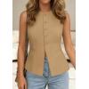 imagePRETTYGARDEN Womens Vests Top Trendy 2026 Spring Sleeveless Blazer Suit Summer Business Casual Work Button Down WaistcoatKhaki