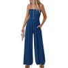 imagePRETTYGARDEN Jumpsuits for Women 2026 Summer Sleeveless Smocked Button Wide Leg Rompers Spring Travel One Piece OutfitsNavy Blue