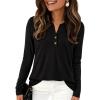 imagePRETTYGARDEN Long Sleeve Shirts for Women 2025 Fall Fashion Clothing Henley Tops Trendy Dressy Casual Blouses Work OutfitsBlack