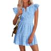 imagePRETTYGARDEN Womens 2026 Summer Sundresses Eyelet Cap Sleeve V Neck Short Boho Wedding Guest Dress Beach Vacation ClothesLight Blue