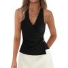 imagePRETTYGARDEN Womens Halter Top 2026 Spring Tie Wrap Sleeveless Ruched V Neck Fitted Summer Tops Backless Fashion Y2k ClothesBlack