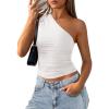 imagePRETTYGARDEN Womens Sleeveless One Shoulder Tank Top Ruched Slim Fit Shirts Basic Crop Y2k Tops 2026 Spring Fashion ClothingWhite