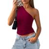 imagePRETTYGARDEN Womens Sleeveless One Shoulder Tank Top Ruched Slim Fit Shirts Basic Crop Y2k Tops 2026 Spring Fashion ClothingWine Red