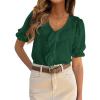 imagePRETTYGARDEN Womens Summer Dressy Casual Blouses 2026 Short Sleeve V Neck Ruffle Going Out Tops Shirt Trendy Spring OutfitsDark Green