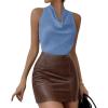 imagePRETTYGARDEN Womens Tie Halter Going Out Tops Summer 2026 Cowl Neck Vest Backless Sleeveless Tank Top Party Date OutfitsBlue