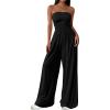 imagePRETTYGARDEN Womens Trendy Strapless Rompers 2026 Ruched Tube Top Wide Leg One Piece Jumpsuits Beach Vacation Summer OutfitsBlack
