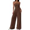imagePRETTYGARDEN Womens Trendy Strapless Rompers 2026 Ruched Tube Top Wide Leg One Piece Jumpsuits Beach Vacation Summer OutfitsBrown