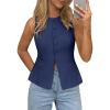 imagePRETTYGARDEN Womens Vests Top Trendy 2026 Spring Sleeveless Blazer Suit Summer Business Casual Work Button Down WaistcoatNavy Blue