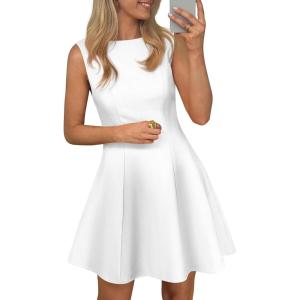 imagePRETTYGARDEN Summer Dresses for Women 2026 Elegant Sleeveless Boat Neck A Line Spring Formal Cocktail Party Mini DressWhite