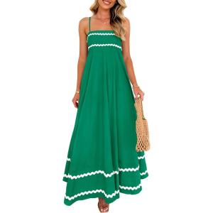 imagePRETTYGARDEN Womens 2025 Summer Flowy Maxi Dress Casual Sleeveless Spaghetti Strap Ruffle Beach Long DressesGreen