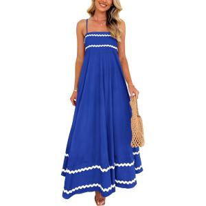 imagePRETTYGARDEN Womens 2025 Summer Flowy Maxi Dress Casual Sleeveless Spaghetti Strap Ruffle Beach Long DressesRoyal Blue