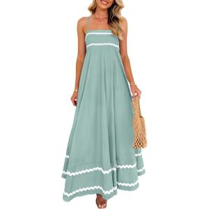imagePRETTYGARDEN Womens 2025 Summer Flowy Maxi Dress Casual Sleeveless Spaghetti Strap Ruffle Beach Long DressesSage Green
