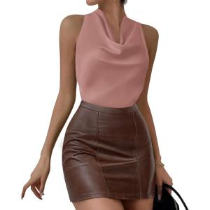 imagePRETTYGARDEN Womens Tie Halter Going Out Tops Summer 2026 Cowl Neck Vest Backless Sleeveless Tank Top Party Date OutfitsPink