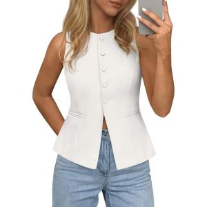imagePRETTYGARDEN Womens Vests Top Trendy 2026 Spring Sleeveless Blazer Suit Summer Business Casual Work Button Down WaistcoatWhite