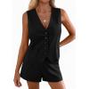 imagePRETTYGARDEN 2 Piece Sets for Women Spring Fashion 2026 Button Vest Tops High Waist Shorts Summer Business Casual OutfitsBlack
