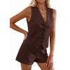imagePRETTYGARDEN 2 Piece Sets for Women Spring Fashion 2026 Button Vest Tops High Waist Shorts Summer Business Casual OutfitsBrown