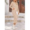 imagePRETTYGARDEN 2 Piece Skirts Sets For Women Fall Fashion 2025 Striped Sweater Dress Knit Lounge Travel Outfits Winter ClothingCaramel Stripe