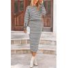 imagePRETTYGARDEN 2 Piece Skirts Sets For Women Fall Fashion 2025 Striped Sweater Dress Knit Lounge Travel Outfits Winter ClothingGrey White Stripe