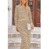 imagePRETTYGARDEN 2 Piece Skirts Sets For Women Fall Fashion 2025 Striped Sweater Dress Knit Lounge Travel Outfits Winter ClothingKhaki Stripe