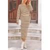 imagePRETTYGARDEN 2 Piece Skirts Sets For Women Fall Fashion 2025 Striped Sweater Dress Knit Lounge Travel Outfits Winter ClothingKhaki Stripe