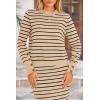 imagePRETTYGARDEN 2 Piece Skirts Sets For Women Fall Fashion 2025 Striped Sweater Dress Knit Lounge Travel Outfits Winter ClothingKhaki Stripe