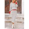 imagePRETTYGARDEN 2 Piece Skirts Sets For Women Fall Fashion 2025 Striped Sweater Dress Knit Lounge Travel Outfits Winter ClothingLight Grey Stripe
