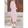 imagePRETTYGARDEN 2 Piece Skirts Sets For Women Fall Fashion 2025 Striped Sweater Dress Knit Lounge Travel Outfits Winter ClothingRose Red Stripe