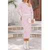 imagePRETTYGARDEN 2 Piece Skirts Sets For Women Fall Fashion 2025 Striped Sweater Dress Knit Lounge Travel Outfits Winter ClothingRose Red Stripe