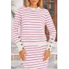 imagePRETTYGARDEN 2 Piece Skirts Sets For Women Fall Fashion 2025 Striped Sweater Dress Knit Lounge Travel Outfits Winter ClothingRose Red Stripe