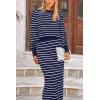 imagePRETTYGARDEN 2 Piece Skirts Sets For Women Fall Fashion 2025 Striped Sweater Dress Knit Lounge Travel Outfits Winter ClothingRoyal Blue White Stripe