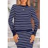 imagePRETTYGARDEN 2 Piece Skirts Sets For Women Fall Fashion 2025 Striped Sweater Dress Knit Lounge Travel Outfits Winter ClothingRoyal Blue White Stripe