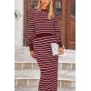 imagePRETTYGARDEN 2 Piece Skirts Sets For Women Fall Fashion 2025 Striped Sweater Dress Knit Lounge Travel Outfits Winter ClothingWine Red White Stripe