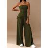 imagePRETTYGARDEN Summer Sets Women 2 Piece Outfits Asymmetrical Tube Tops and Pants Beach Vacation Airport Matching Lounge SetArmy Green