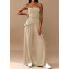 imagePRETTYGARDEN Summer Sets Women 2 Piece Outfits Asymmetrical Tube Tops and Pants Beach Vacation Airport Matching Lounge SetBeige