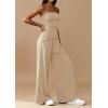 imagePRETTYGARDEN Summer Sets Women 2 Piece Outfits Asymmetrical Tube Tops and Pants Beach Vacation Airport Matching Lounge SetBeige