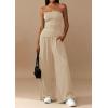 imagePRETTYGARDEN Summer Sets Women 2 Piece Outfits Asymmetrical Tube Tops and Pants Beach Vacation Airport Matching Lounge SetBeige