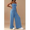 imagePRETTYGARDEN Summer Sets Women 2 Piece Outfits Asymmetrical Tube Tops and Pants Beach Vacation Airport Matching Lounge SetBlue