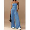 imagePRETTYGARDEN Summer Sets Women 2 Piece Outfits Asymmetrical Tube Tops and Pants Beach Vacation Airport Matching Lounge SetBlue