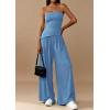 imagePRETTYGARDEN Summer Sets Women 2 Piece Outfits Asymmetrical Tube Tops and Pants Beach Vacation Airport Matching Lounge SetBlue