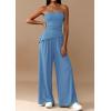 imagePRETTYGARDEN Summer Sets Women 2 Piece Outfits Asymmetrical Tube Tops and Pants Beach Vacation Airport Matching Lounge SetBlue
